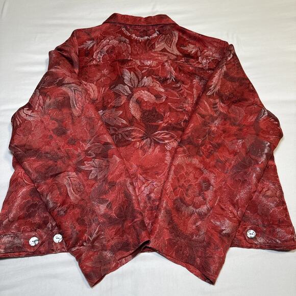 Chicos 3 Womens XL Jacket Silk Blend Blazer Red Metallic Floral Button Front EUC - Picture 13 of 14